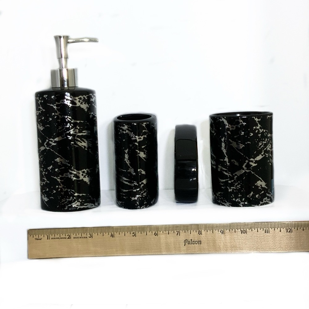 Today’s Living Black Marble Metallic Bath Accessory Set Ceramic 4 Piece Set - Picture 3 of 12
